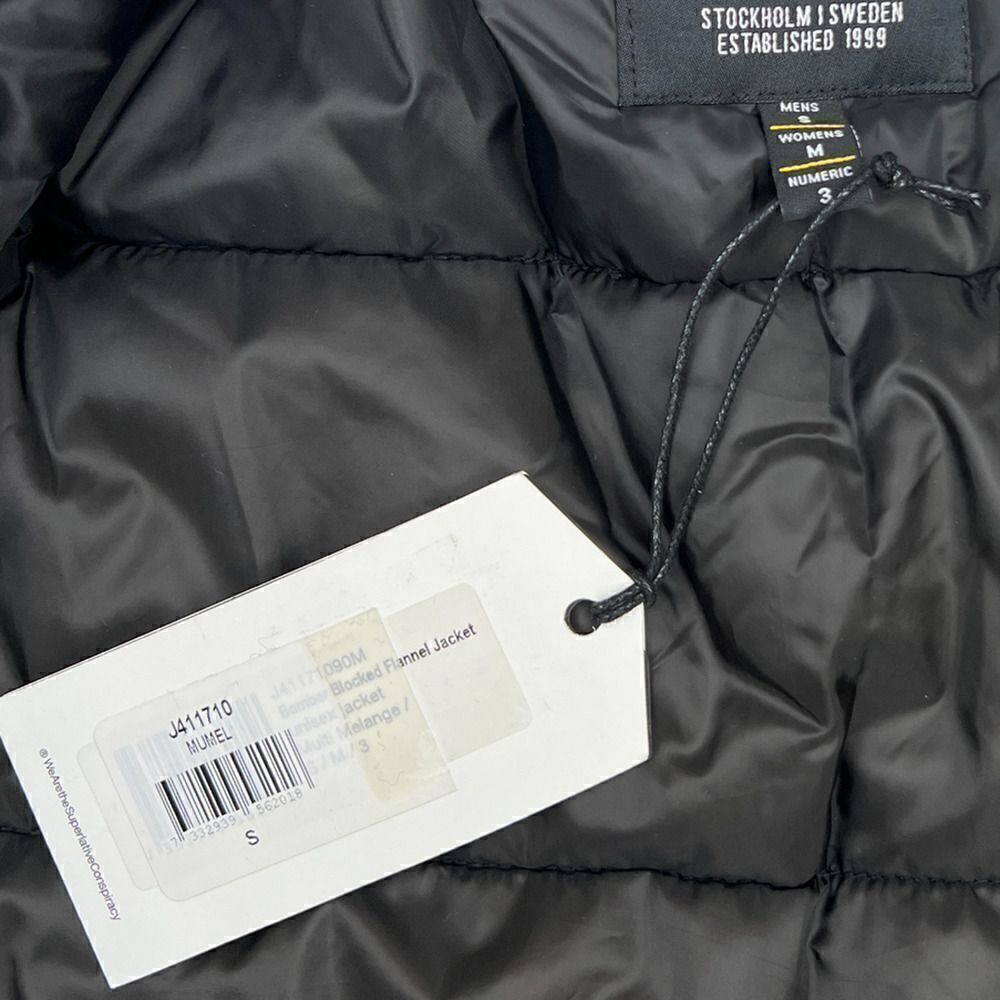 New Wesc Mumel Women US M Bomber Jacket Melange Grey Colorblock Flannel Unisex - Picture 9 of 11